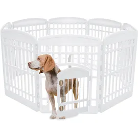Iris Ohyama Welpenauslauf mit 8 Paneelen und abschließbarer Tür, H90cm, Weiß, Katzengehege, Hundebox, Für Outdoor, Indoor, Welpenlaufstall, Hundezaun, Welpenzaun, Laufstall Hund, Ci-908
