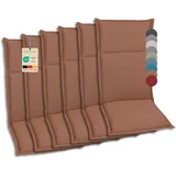 GO-DE Textil Bequeme und attraktive Polsterauflagen für Hochlehner-, Mittellehner- und Niederlehner-Gartenstühle (6er-Set, Uni Braun, Hochlehner)