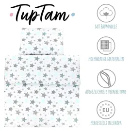 TupTam Kinder Gemusterte Bettdecken Set Ganzjahresdecke Bettdecke Kopfkissen Flachkissen 2tlg., Farbe: Sterne Mint/Schwarz, Größe: 135x100 cm
