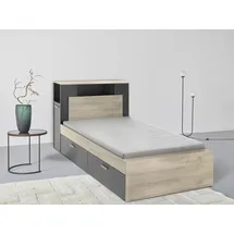 Demeyere Bettgestell DEMEYERE GROUP "Life", beige (kronberg, schwarz, kronberg, schwarz), B:145cm H:112,6cm L:230cm, Betten, Jugendbett Bettgestell, ideal für kleine Räume, platzsparend, viel Stauraum