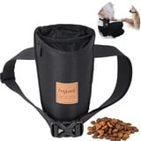 Duuclume Hunde-Leckerli-Trainingsbeutel 3 Arten zu tragen Elastisches auslaufsicheres Futter-Netz-Design Eingebauter Kotbeutel-Spender Verstellbare multifunktionale Schulter/Taillen Tasche(Schwarz)