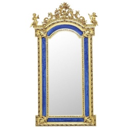 Casa Padrino Barock Standspiegel mit dekorativen Engelsfiguren Royalblau / Gold - Handgefertigter Massivholz Spiegel im Barockstil - Barock Möbel - Edel & Prunkvoll