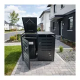 abc HOME Mülltonnenbox 2er für bis zu 2X 240L Tonnen – Stahl, Abschließbar, Anthrazit