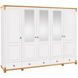 Kleiderschrank HOME AFFAIRE "Tessin", weiß (weiß, honig), B:245cm H:191cm T:59cm, Massivholz, Schränke, Breite 245 cm, Kiefer massiv, mit Spiegel