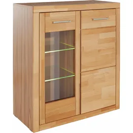 Home Affaire Vitrine HOME AFFAIRE "LOGO68, Einlegeboden verstellbar,1Glastür, Wohnzimmer, Stauraum, geölt", beige (kernbuche teilmassiv), B:90cm H:100cm T:42cm, Holz teilmassiv, Schränke, Vitrine, B/T/H:90/42/100cm, Front massivholz,6 Fächer, Griffe silberfarben