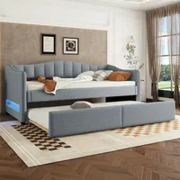 Merax Daybett, 90x200cm Tagesbett mit ausziehbarem Bett, Schlafsofa, Einzelbett(Ohne Matratze), Leinen, minimalistisches Styling, Grau