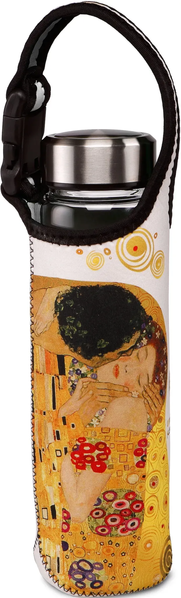 Goebel Trinkflasche »Gustav Klimt - "Der Kuss"«, (mit Haltegurt), mit Edelstahldeckel in individuell bedruckter Neoprenhülle, 700 ml, 47860017-0 goldfarben-beige-schwarz-rot-silberfarben