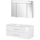 Fackelmann B.Clever Badmöbel Set mit Spiegelschrank, 120 cm Weiß, Waschbecken Gussmarmor Weiß