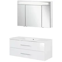 Fackelmann B.Clever Badmöbel Set mit Spiegelschrank, 120 cm Weiß, Waschbecken Gussmarmor Weiß