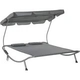 Outsunny Doppelliege mit Dach Rollbare Sonnenliege Relaxliege, Stahl, Grau, 200x170x134cm Aosom