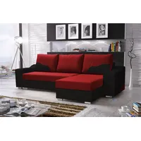 Fun Möbel Ecksofa Sofa COLLIN mit Schlaffunktion Schwarz / Rot Ottomane Rechts - Schwarz