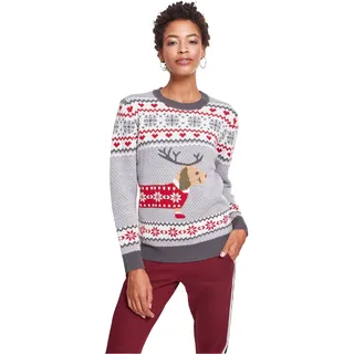 URBAN CLASSICS Sausage Dog Christmas Sweater Pullover, Mehrfarbig (Grey/White/Red/Darkgrey 01551), X-Large