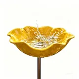 Handgefertigter Blumen-Gartenstecker Aus Metall, Doppelfunktions-Metallblumen-Vogeltränke Und Bestäuber-Wasserstation, Rote Vogelbadschale for Hof, Rasen, Terrasse, Landschaftsdekoration(Yellow,1pcs)