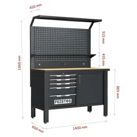 feistos Werkbank Holz/Metall/Stahl schwarz 124 kg
