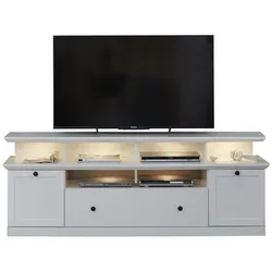 Ebuy24 Brax TV Tisch mit 1 Tv Ablage, 2 Türen, 4 Ablage und 1 Klapptür, weiss.