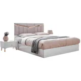 JVmoebel Schlafzimmer-Set Modern Schlafzimmer-Set 3tlg Bett 2x Nachttische Weiß Rosa Zweifarbig, (3-tlg., Bett + 2x Nachttische), Made in Europa rosa