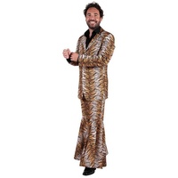 thetru Kostüm Hippie Anzug getigert, 70er Jahre Disco-Anzug in Tiger-Optik gelb L