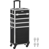 SONGMICS Kosmetikkoffer, Trolley, 4-in-1 Schminkkoffer, extra groß, Friseurkoffer, 34 x 24 x 79,3 cm, abschließbar, Make-up Koffer, 360° drehbare Rollen, für Reisen, Geschenkidee, schwarz JHZ015B01