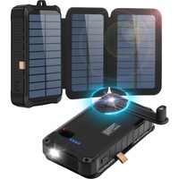 CXYP Solar Powerbank mit Kurbel, 12000mAh Externer Akku Kurbel Generator Powerbank Ladegerät mit Dual USB Ausgängen und LED Taschenlampe für Outdoor,Camping,Handy