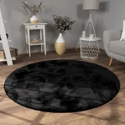 Fellteppich PACO HOME "Kunstfell Soft 380", schwarz, H:14mm Ø:80cm, Polyester, Teppiche, Fellteppich, Langflor, Kuschelteppich - besonders weich, Uni-Farben