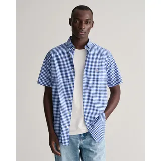 GANT für Herren. 3000121 Kurzärmeliges Regular Fit Hemd aus blauem Gingham Popeline (S), Lässig, Baumwolle, Kurzarm