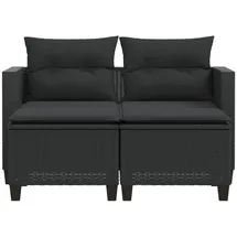 vidaXL Gartensofa 2-Sitzer mit Hockern Schwarz Poly Rattan