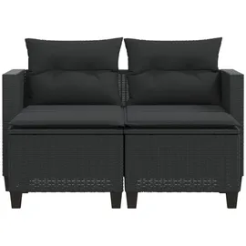 vidaXL Gartensofa 2-Sitzer mit Hockern Schwarz Poly Rattan