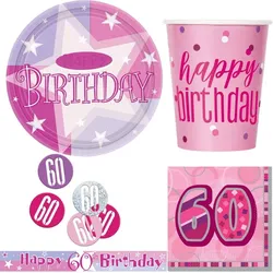 60. Geburtstag Partyset `Pink Schimmer` Einweggeschirr