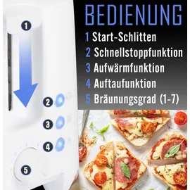 Clatronic Toaster 2 Scheiben | mit Brötchenaufsatz | 2-Scheiben-Toaster mit Liftfunktion | Toster mit Auftau- und Aufwärm-Funktion | für Brötchen und Toast | TA 3801 weiß