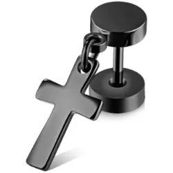 Single-Ohrstecker FIRETTI "Schmuck Geschenk Ohrschmuck einzeln Kreuz", schwarz, Ohrringe, Damen, Edelstahl