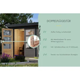 Karibu Jupiter B inkl. Anbaudach - 19 mm-213 x 217 cm- Holz-Ausführung: terragrau - Blech-Ausführung: graualuminium