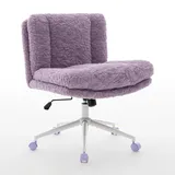 DREHSTUHL 63 cm Violett Kunstfell – Höhenverstellbarer Polsterstuhl mit 360° Drehfunktion Modern
