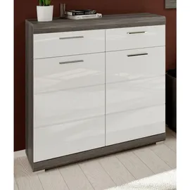 inn.furn Schuhschrank weiß Hochglanz, Rauchsilber grau 90 cm,