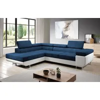 FurMeb24 - Ecksofa AVIO L  - LINKE SEITE , Sofa mit Bettkästen und Schlaffunktion - (Kronos 04 + Madryt 120) - Blau