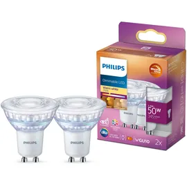 Philips LED Classic GU10 WarmGlow Lampe, 50W, Reflektor, dimmbar, warmweiß, Doppelpack