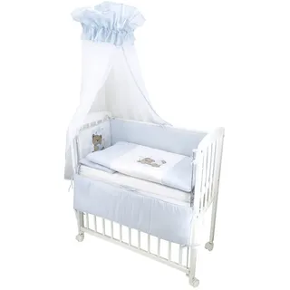 3in1 Baby Beistellbett Knuddelbärchen in Blau – Mit Matratze, Bettwäsche & Rolle