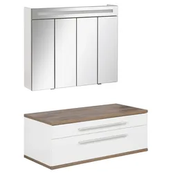 Waschtisch FACKELMANN "Waschplatz-Set STANFORD", weiß (korpus weiß glanz (abdeckplatte und boden nature oak), fronten weiß hochglanz, weiß glanz (abdeckplatte, boden optik nature, oak)), B:110cm T:500cm, Waschtische, 2-teilig