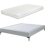 [en.casa] Doppelbett ‘Lilla’ mit Matratze Textil 160x200 cm Hellgrau