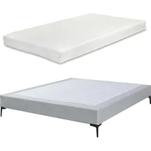 [en.casa] Doppelbett ‘Lilla’ mit Matratze Textil 160x200 cm Hellgrau