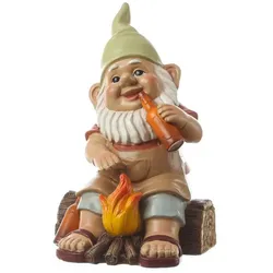 Gartenzwerg SKALLI Zwerg am Lagerfeuer Dekofigur Polyresin Gartenfigur Gnom 17cm
