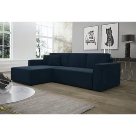 Fun Möbel Ecksofa Schlafsofa Sofa CONOR PREMIUM Stoff Kronos Dunkelblau Ottomane Links - Blau