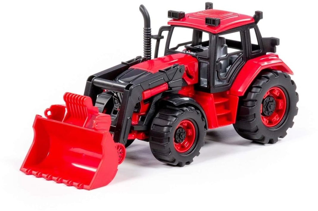 Polesie Spielzeug Traktor Radlader 91864 Frontlader, Schwungantrieb, Trecker rot
