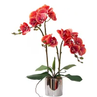 CXGS Künstliche Orchideen-Blumen Pflanzen mit Vase, fühlen sich echt an, künstliche Orchideen für Tischdekoration, lebendige Orchidee, Pflanze, Innenraumdekoration (Fuchsia/Orchidee-Silber)