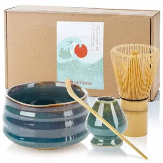 Dimono Teeglas Original Matcha Tee-Set Teezubereitung mit Chasen Matchebesen, mit Matcha-Schale, Besenhalter, Dosierlöffel bunt