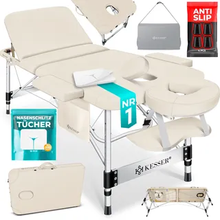 Kesser KESSER® Mobile Massageliege klappbar & höhenverstellbar 3 Zonen Massagebett Massagetisch Kosmetikliege Breit Therapieliege Aluminium + 10x Gesichtsauflage mit Kopfstütze Armlehnen & Tasche