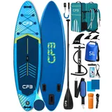 CFB SUP-Board Set 320x84x15 cm extra breit, 160 kg Traglast, aufblasbares Stand Up Paddle Board, (Komplett-Set, mit Paddel, Pumpe, Rucksack, 5L Dry Bag und Schultergurt), für Anfänger und Erwachsene blau