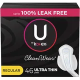 U by Kotex CleanWear Ultra dünne Damenbinden mit Flügeln, normale Saugfähigkeit, 46 Stück