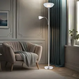 GLOBO Lighting - Stehleuchte Deckenfluter Wohnzimmerlampe Schlafzimmerleuchte Stehlampe, Metall Glas nickel Chrom, RGB LED dimmbar Fernbedienung, 1x E24 1x E27, 8,5W 806Lm 3000K warmweiß, H 178cm