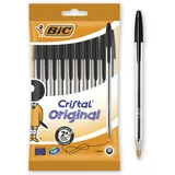 BIC 830864 Kugelschreiber Cristal Medium, 10 Kulis in Schwarz, Strichstärke 0,4 mm, Dokumentenechte Tinte