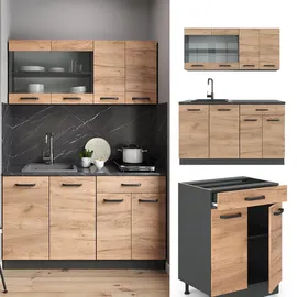 Vicco Küchenzeile R-Line 140 cm Goldkraft Eiche/Anthrazit